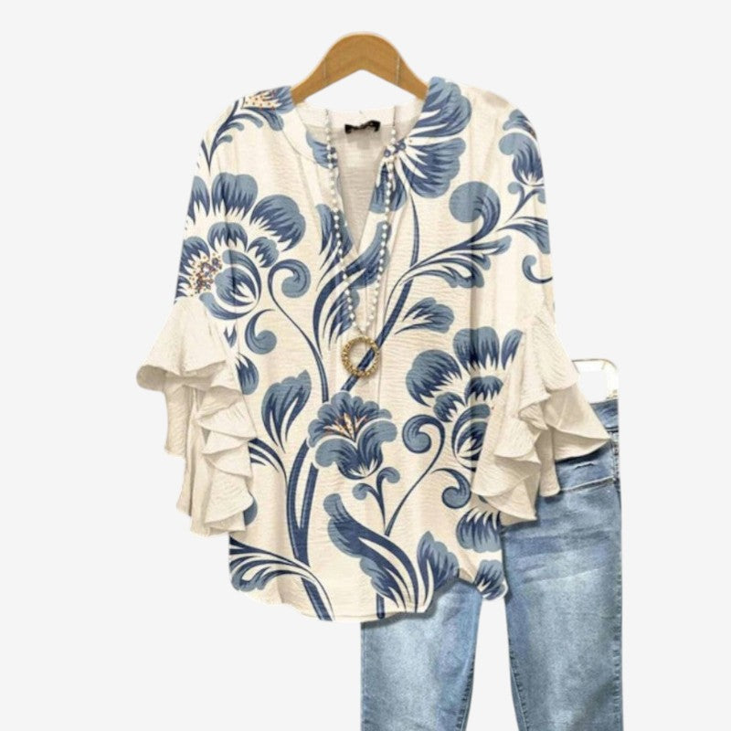 Stylish Women's Printed Blouse with Deep V Neck