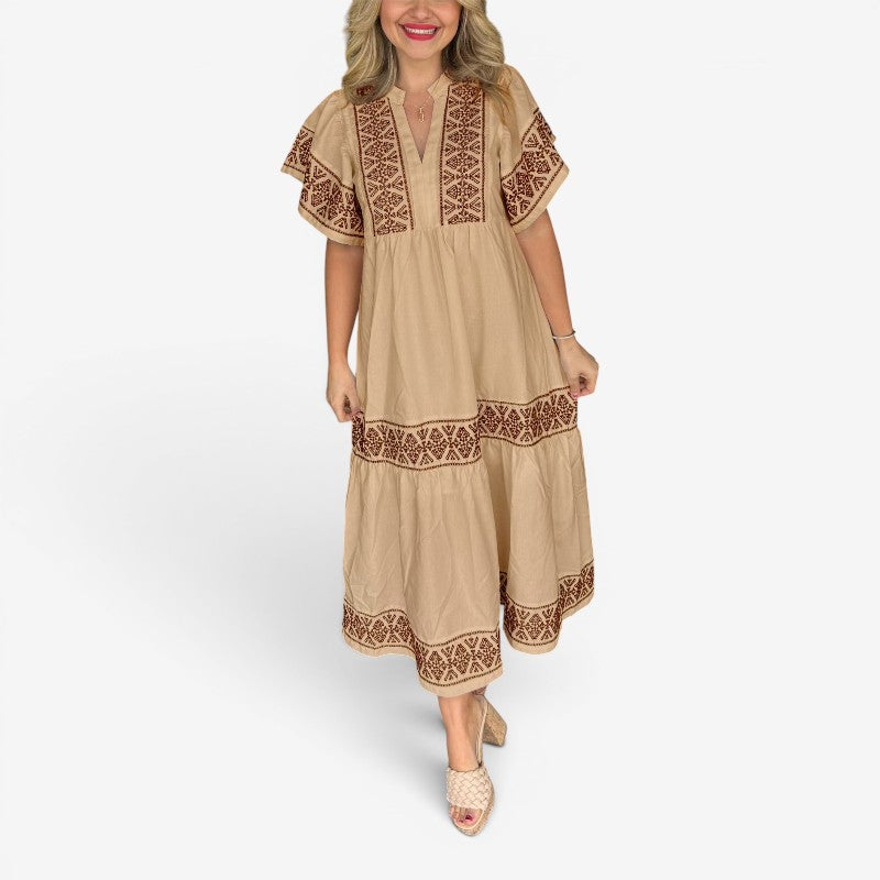 Women’s Printed V-Neck Midi Dress