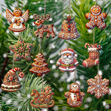 12 Pieces Handmade Wooden Christmas Bauble Set