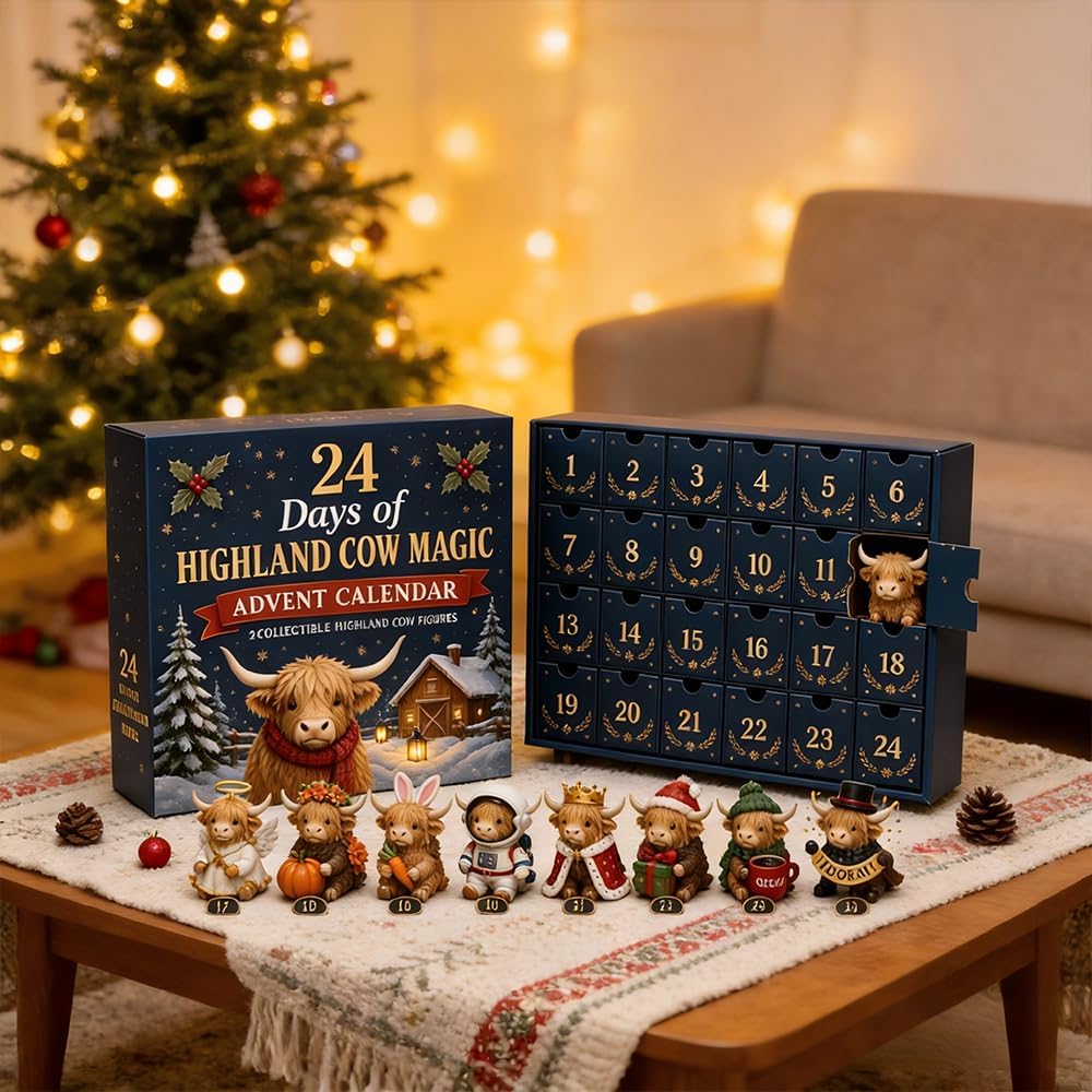 Cowcount - Highland Cow adventi naptár 24 akril függődísszel