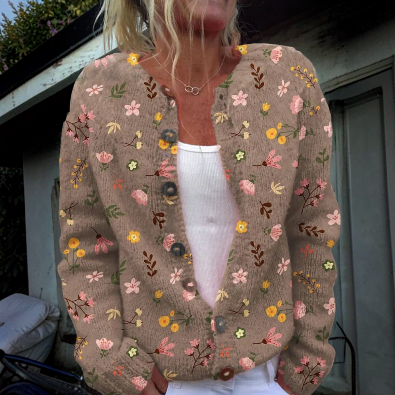 Women’s Floral O Neck Knit Sweater
