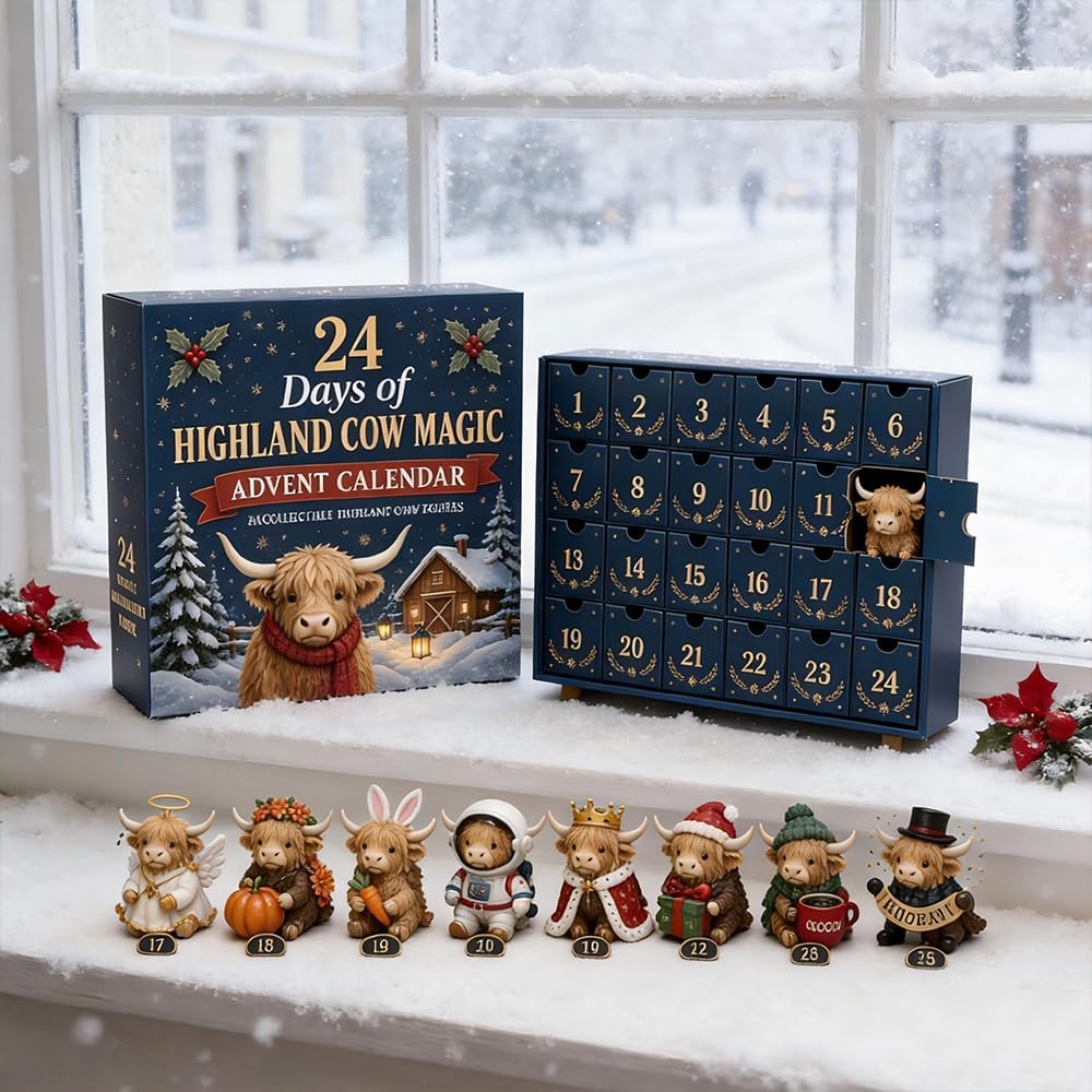 Cowcount - Highland Cow adventi naptár 24 akril függődísszel