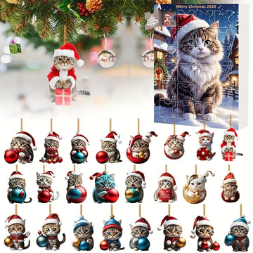 Vintage Advent Calendar with Acrylic Cat Pendants 2025, 24-Day Christmas Countdown for Cat Lovers