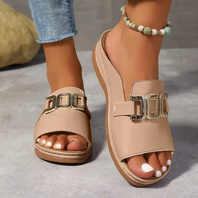 Wedge Heeled Sandals with Decorative Buckle