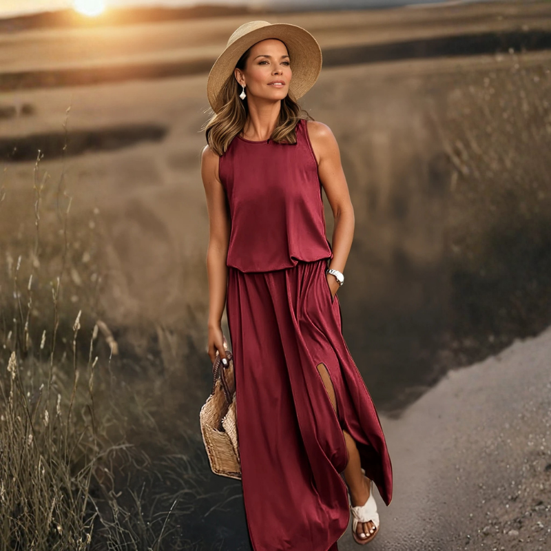 Round Neck Sleeveless Slit Dress