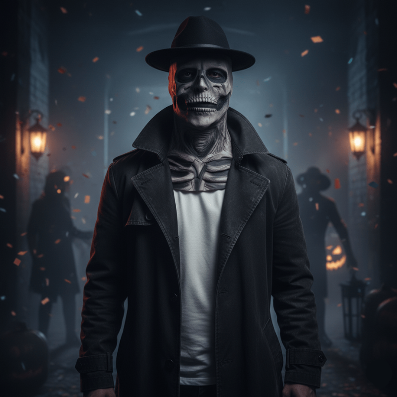 Realistic Skeleton Mask with Hat for Halloween Festivities