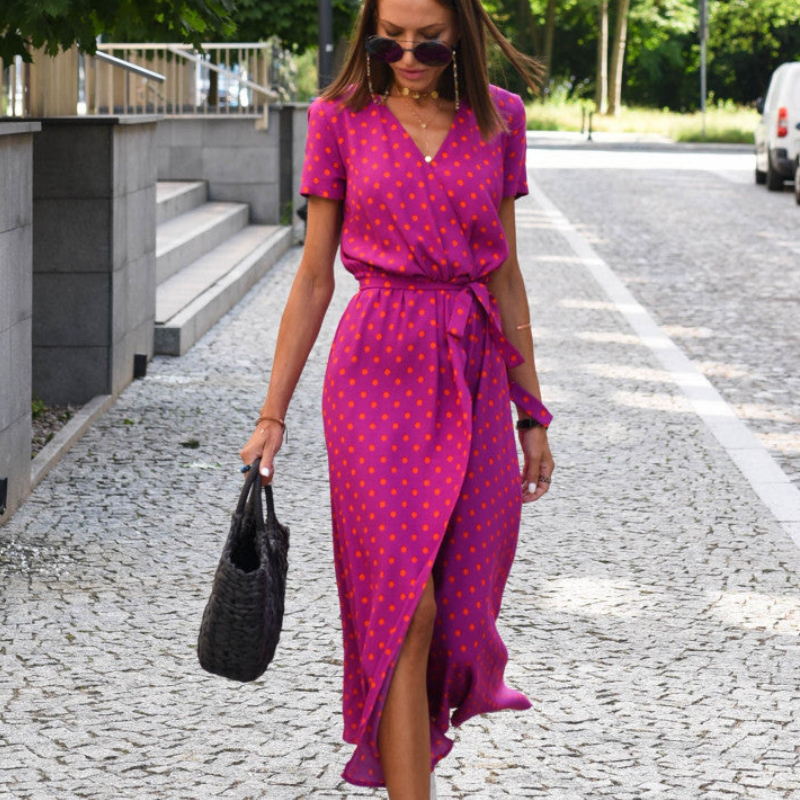 Women's V-Neck Belted Midi Dress