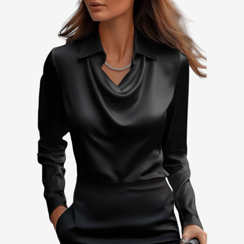 Long Sleeve Draped Collar Blouse