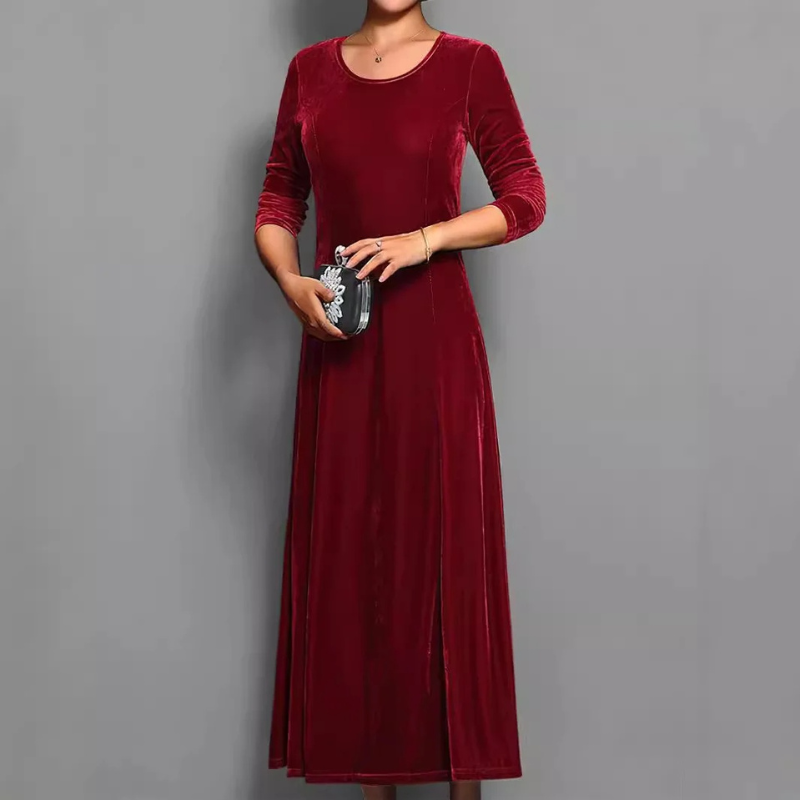 Round Neck Velvet Long Sleeve Dress