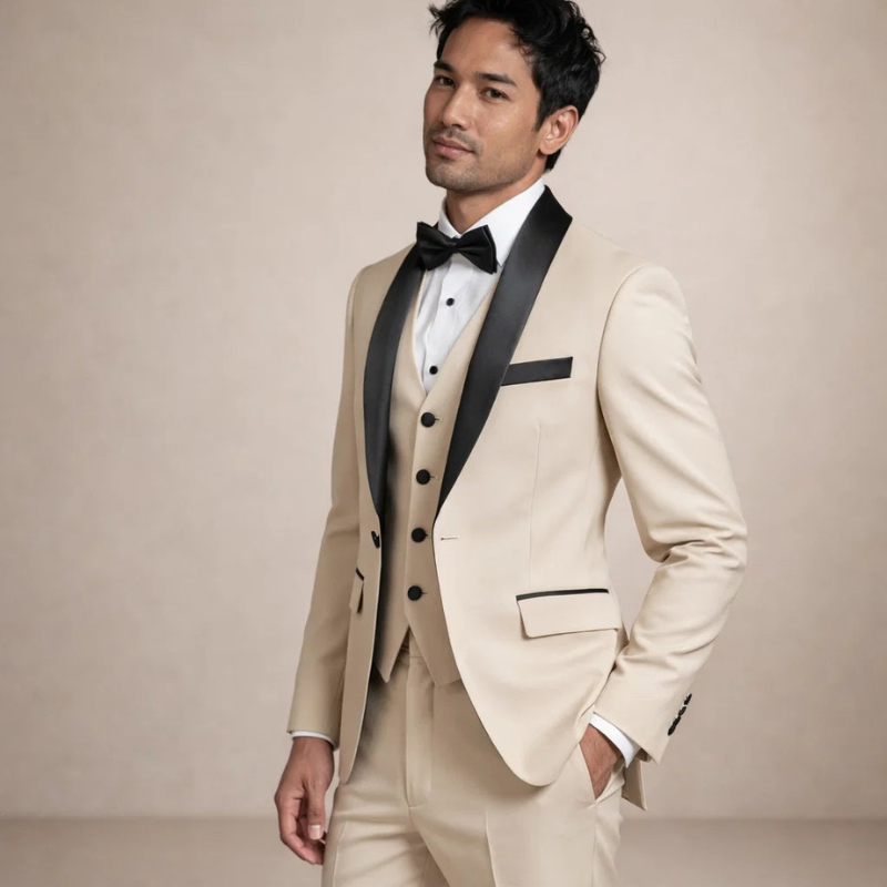 Men's Slim Fit Three Piece Suit with Blazer and Straight Leg Trousers