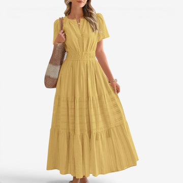 Women's Wrap Waist Midi Dress with Short Sleeves