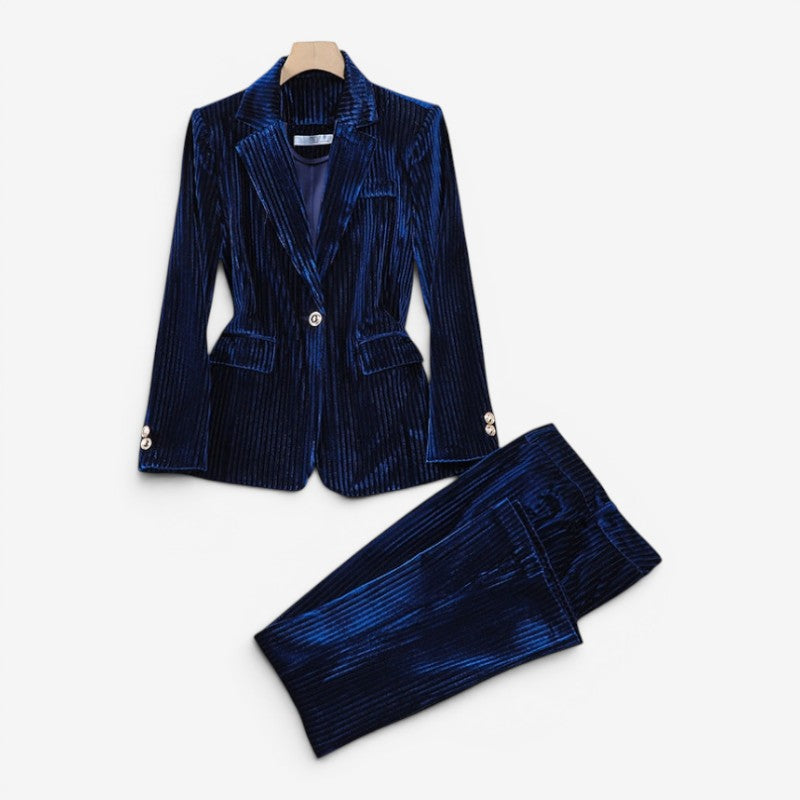 Women's Two Piece Blazer and Straight Leg Trousers Set