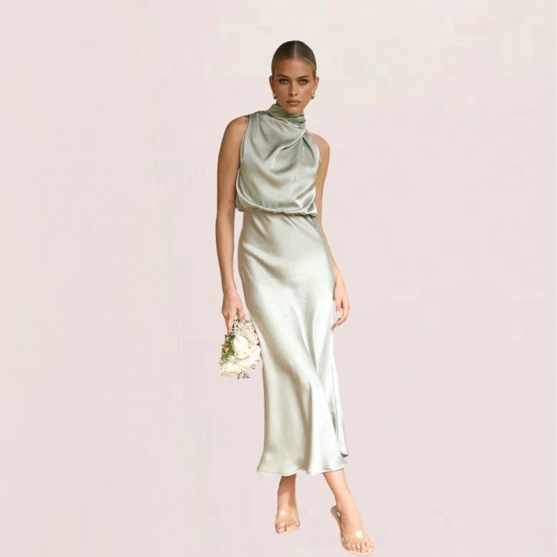 Halter Neck Draped Midi Dress