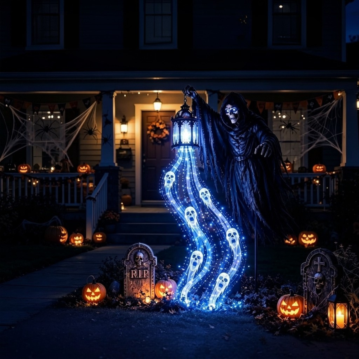 Hauntglow - Animált Halloween kerti lámpa kaszás figurával