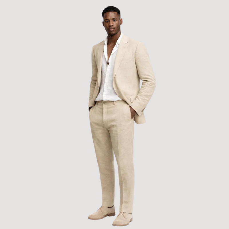Men's Two-Piece Suit with Blazer and High-Waisted Trousers