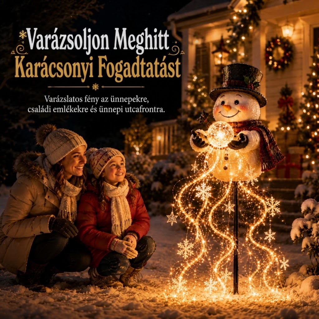 SnowfallGlow - Napelemes hóember kerti lámpa zuhatag hatással