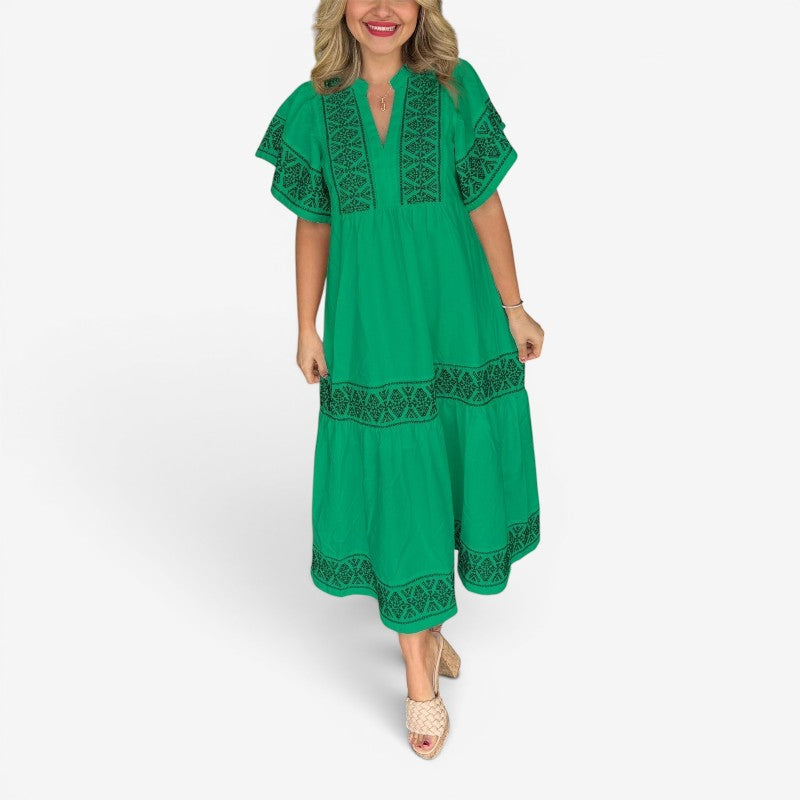 Women’s Printed V-Neck Midi Dress