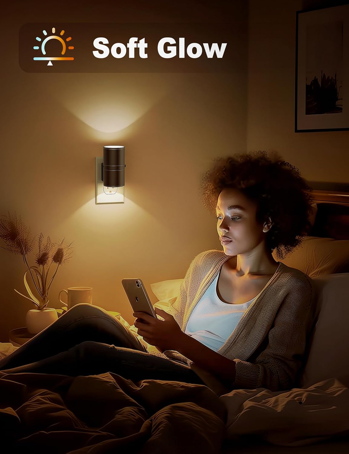 Plug-in LED Wall Light - Smart Ambient Sensor & Adjustable Brightness | Sleek Cylindrical Design with Glare-Free LED | Night Lighting for Hallways or Bedrooms