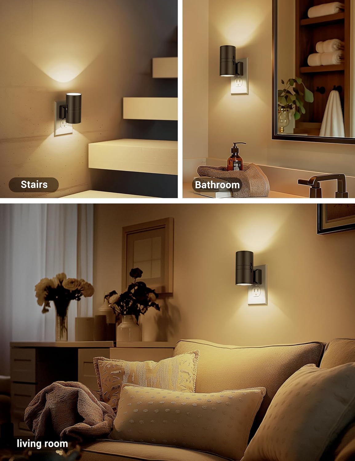 Plug-in LED Wall Light - Smart Ambient Sensor & Adjustable Brightness | Sleek Cylindrical Design with Glare-Free LED | Night Lighting for Hallways or Bedrooms