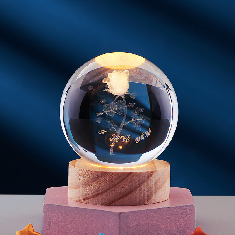 Luminous 3D - Luminous 3D Crystal Sphere Night Lamp 3D Laser-Engraved Crystal Design with Mesmerizing Glow | Adjustable Color-Changing LED Lighting for Cozy Ambiance | Energy-Efficient Nightlight for Bedroom, Living Space or Office