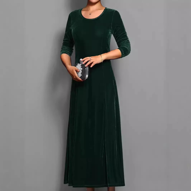 Round Neck Velvet Long Sleeve Dress