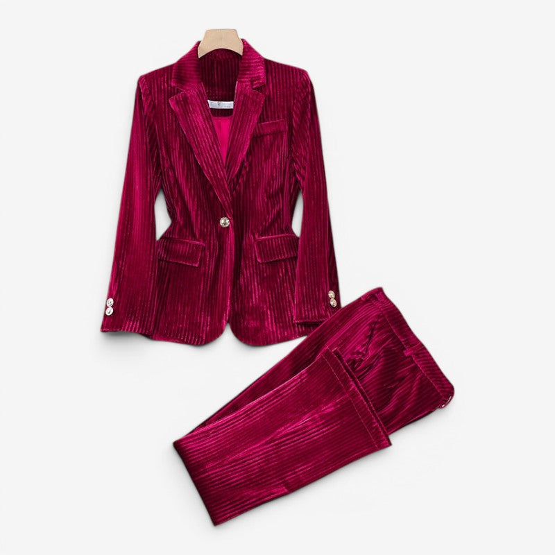 Women's Two Piece Blazer and Straight Leg Trousers Set