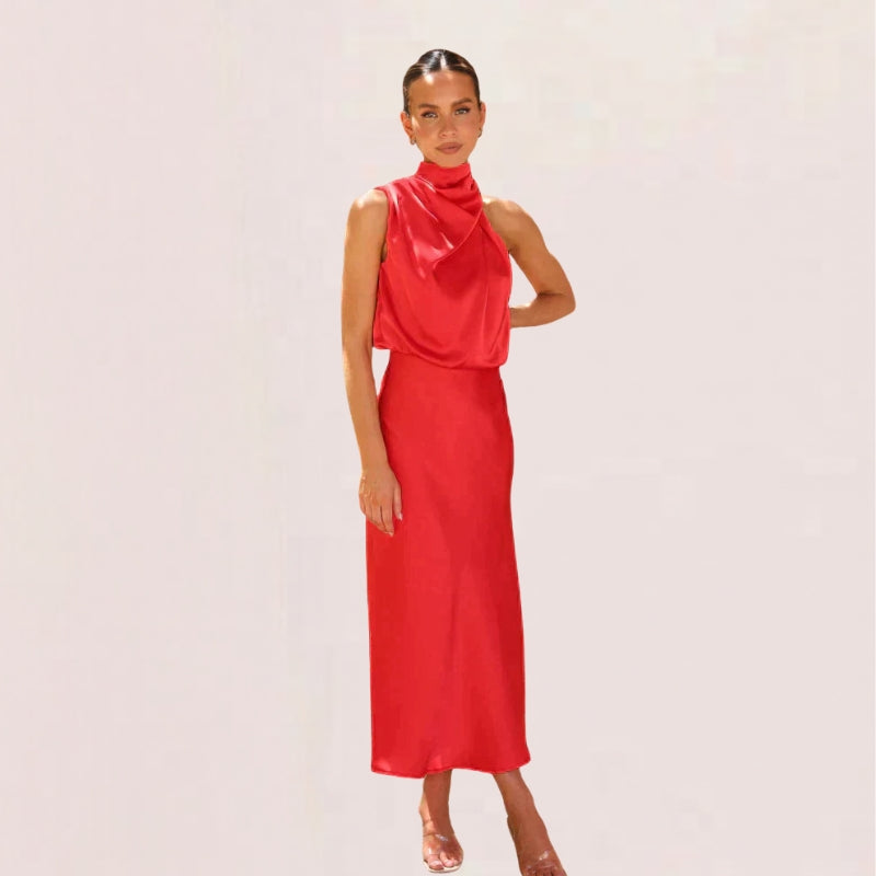 Halter Neck Draped Midi Dress