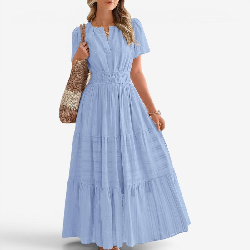 Women's Wrap Waist Midi Dress with Short Sleeves