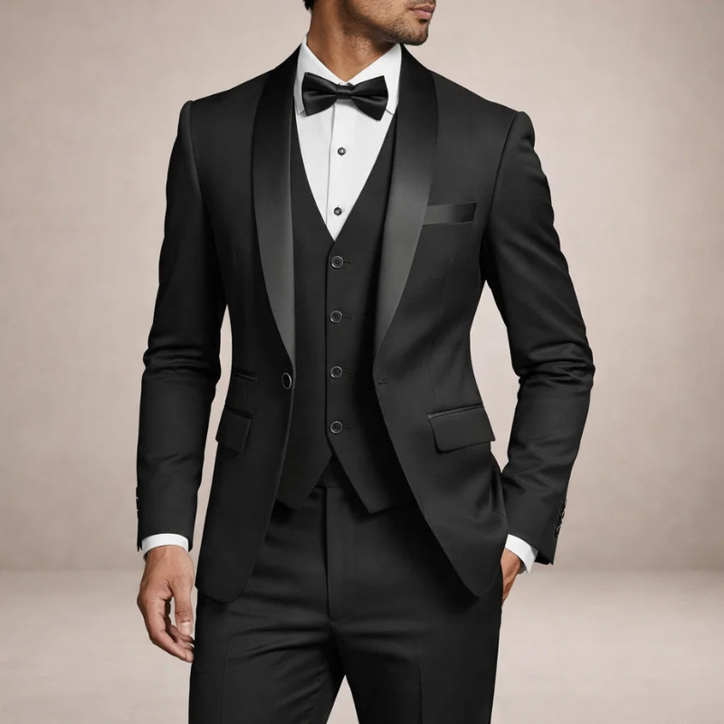 Men's Slim Fit Three Piece Suit with Blazer and Straight Leg Trousers