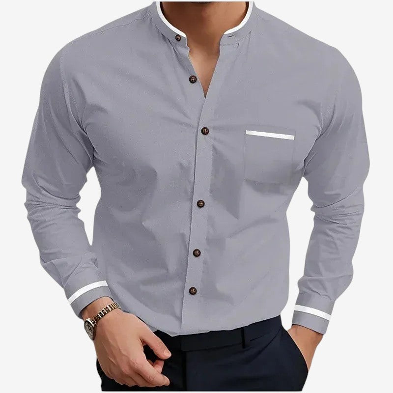 Men's Slim Fit Long Sleeve Stand Collar Shirt