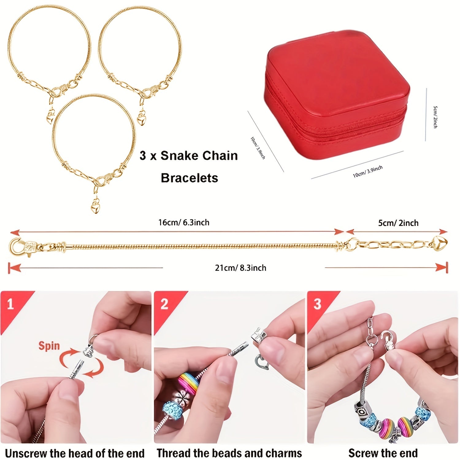 Christmas Charm Bracelet Craft Kit, Elegant Red-Green Series DIY Beads