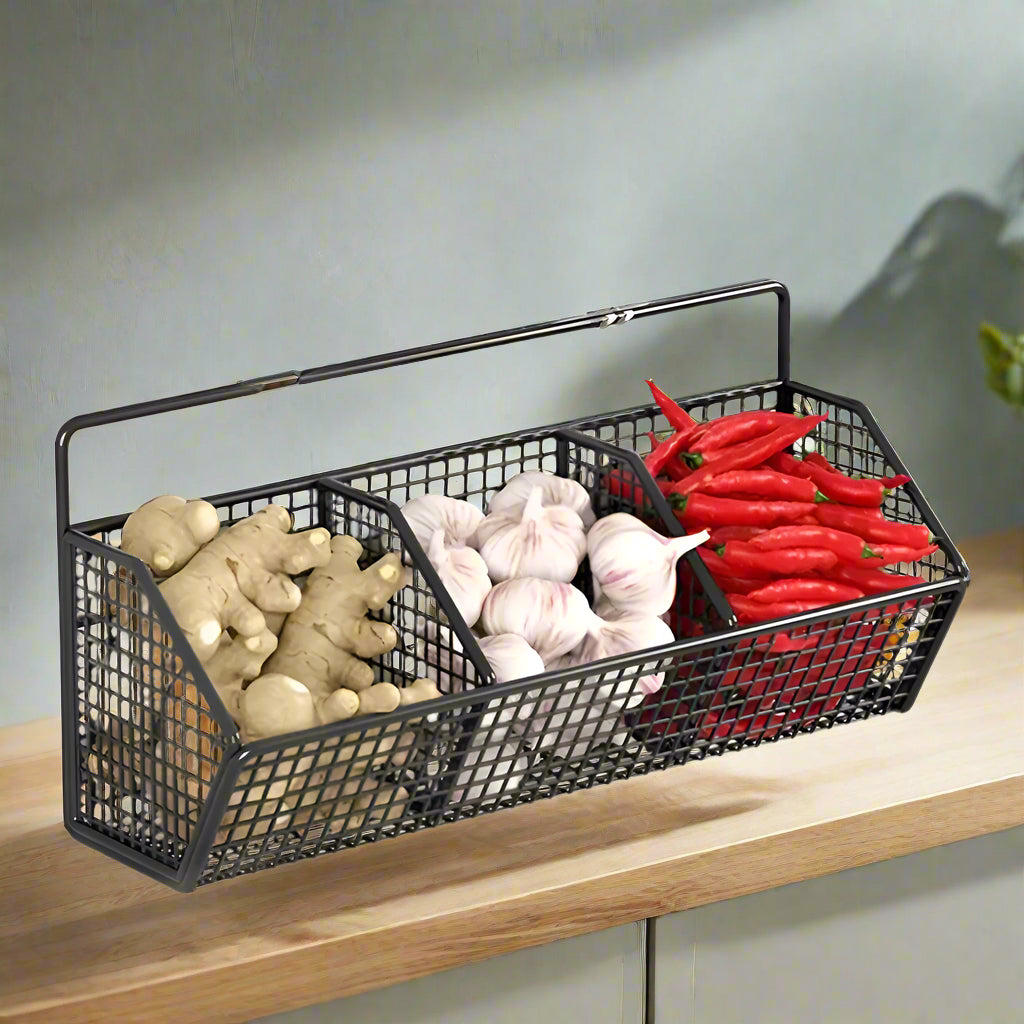 Wall-Mounted Kitchen Storage Basket Space-Saving Hanging Organizer | Open Wire Design for Ventilation and Freshness | Sturdy Rust-Resistant Metal for Kitchen, Pantry, or Household Storage