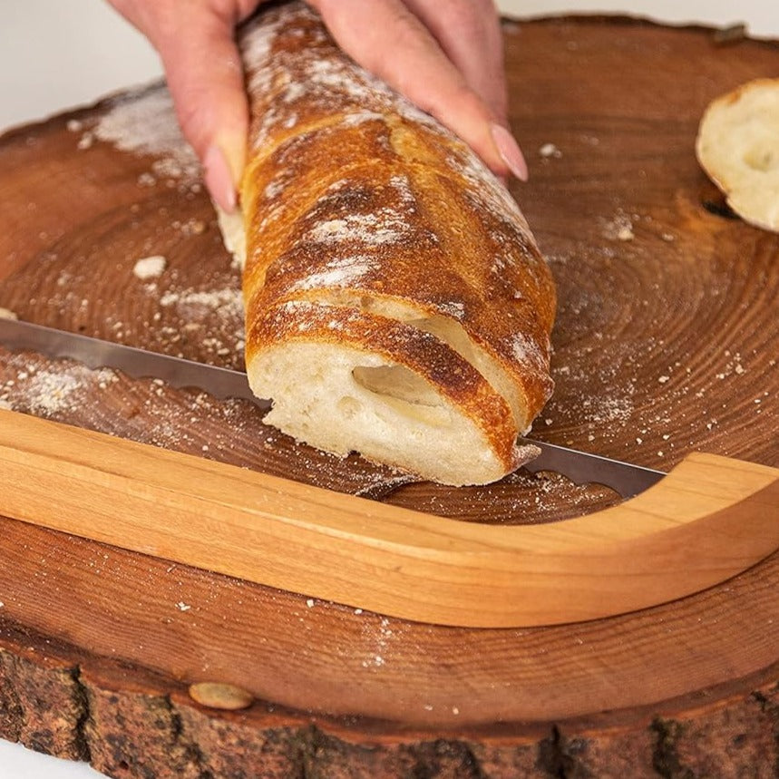 SliceEase - Ergonomic Bread Slicing Knife Curved Wooden Handle with Guided Blade System | Smooth, Even Slices for Bread, Fruits, and Cheese | Durable, Comfortable, and Multipurpose Kitchen Tool