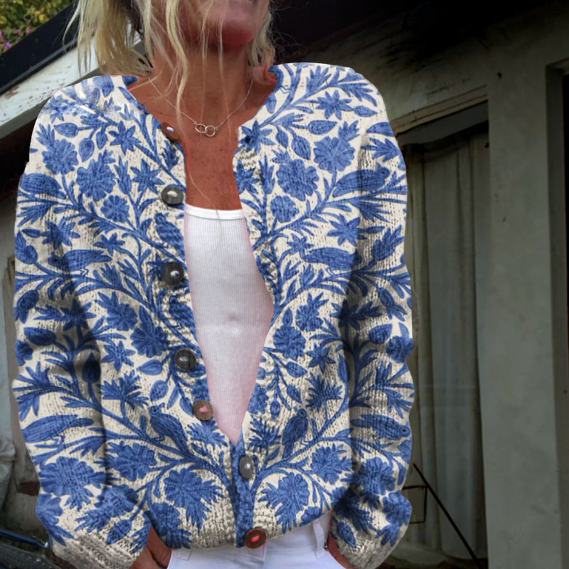 Women’s Floral O Neck Knit Sweater