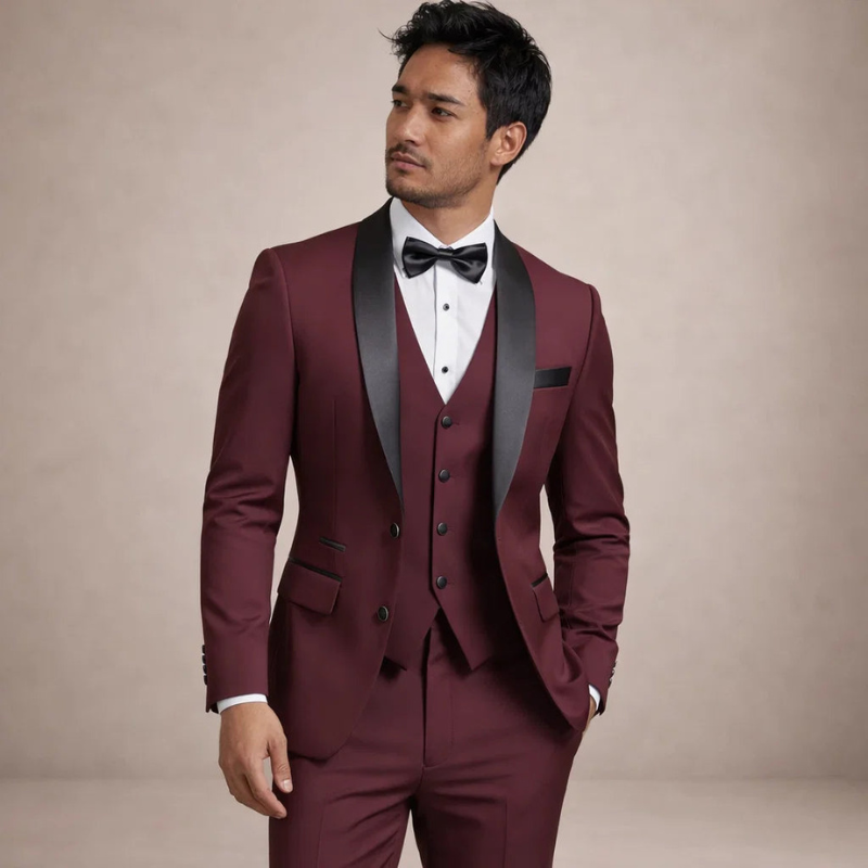 Men's Slim Fit Three Piece Suit with Blazer and Straight Leg Trousers