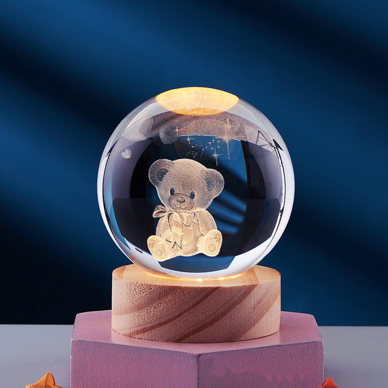 Luminous 3D - Luminous 3D Crystal Sphere Night Lamp 3D Laser-Engraved Crystal Design with Mesmerizing Glow | Adjustable Color-Changing LED Lighting for Cozy Ambiance | Energy-Efficient Nightlight for Bedroom, Living Space or Office