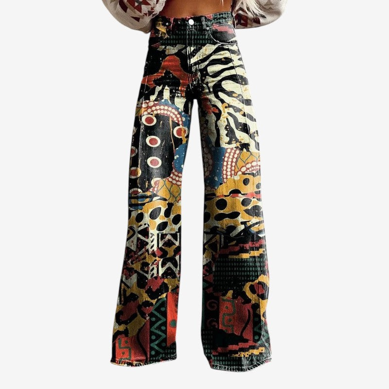 Women's Wide Leg Floral Denim Trousers