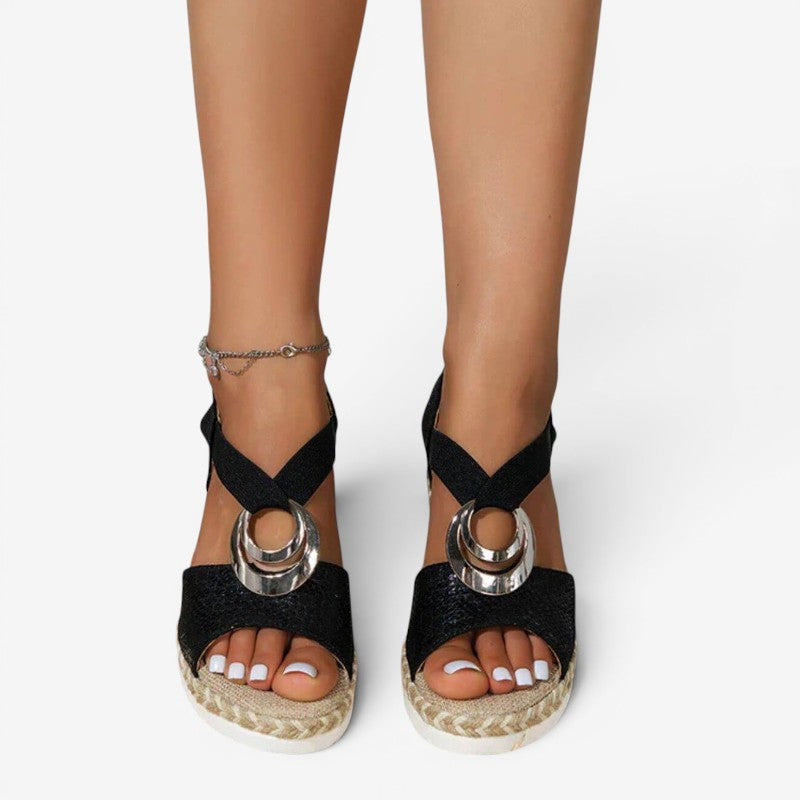 Women’s Peep Toe Wedge Sandals with Elastic Strap
