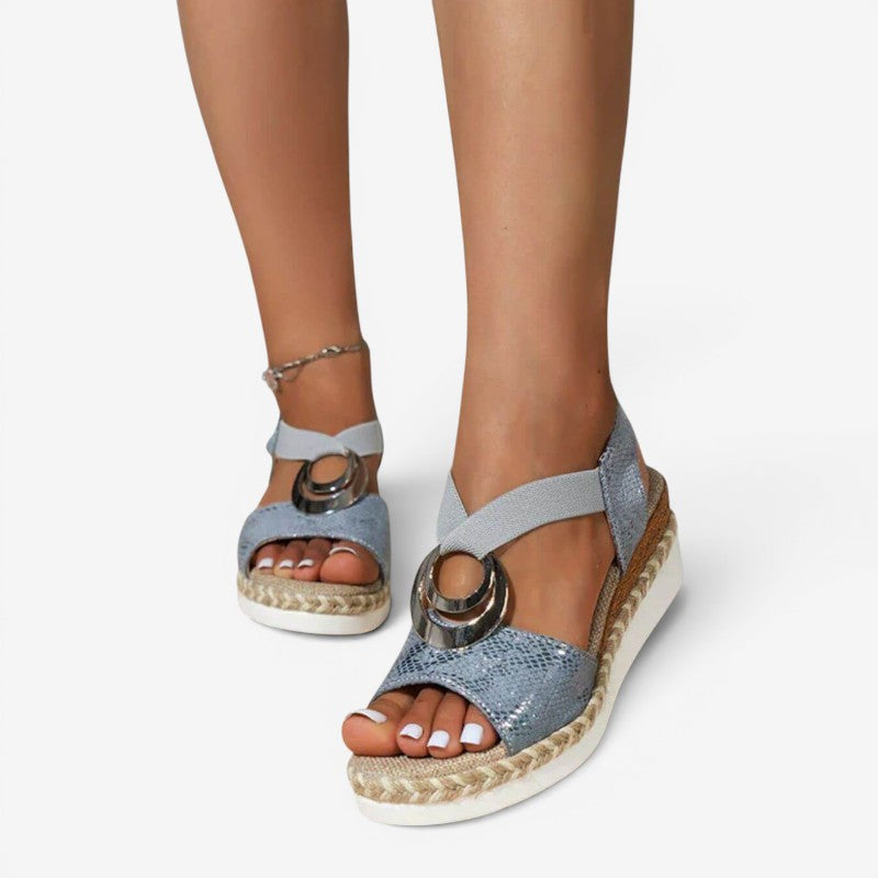 Women’s Peep Toe Wedge Sandals with Elastic Strap
