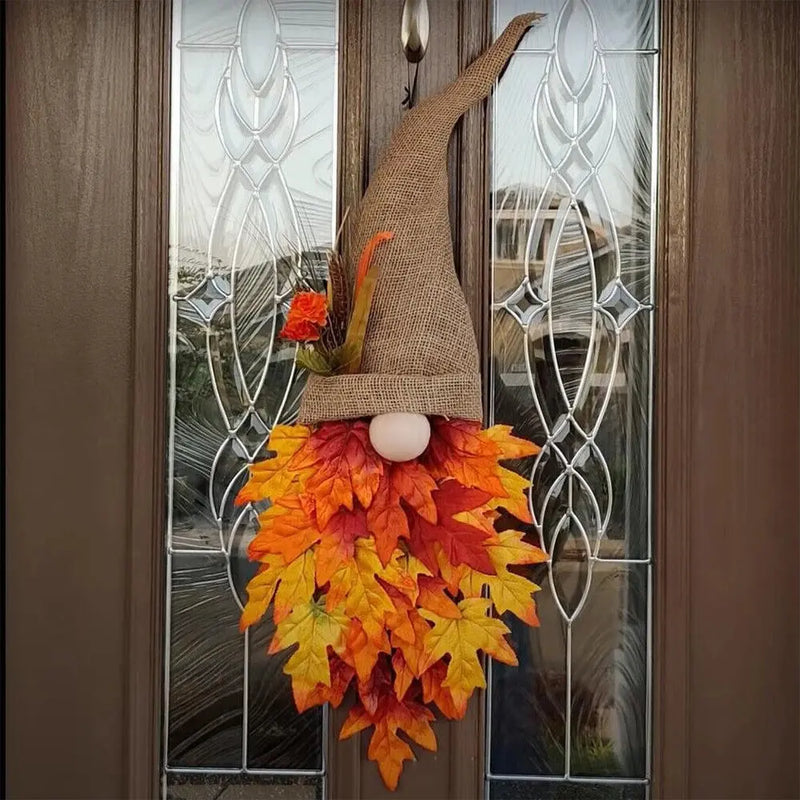 Charming Rustic Gnome Door Hanger with Fall Leaves