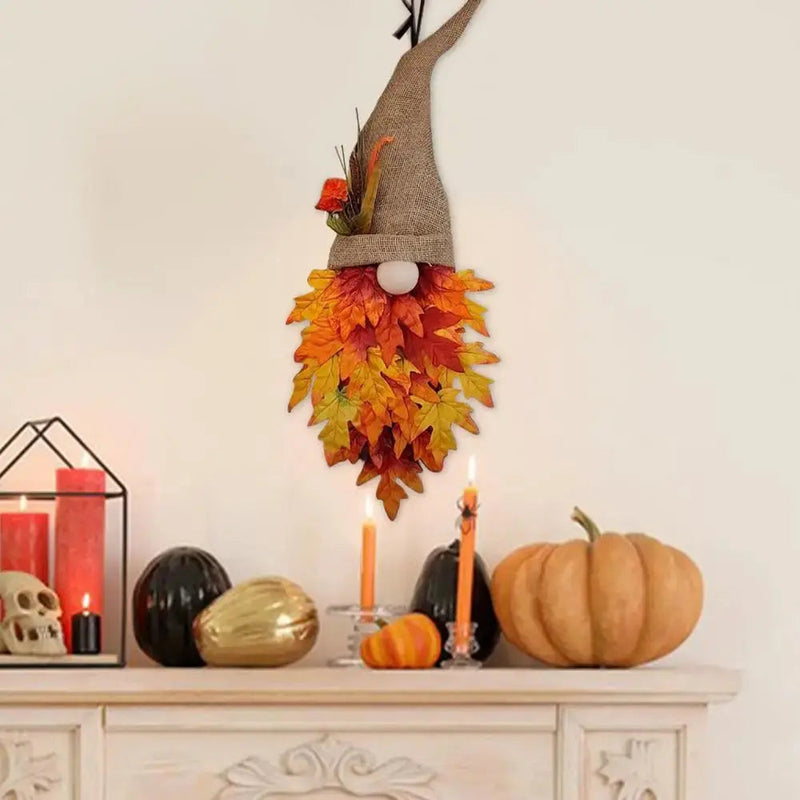 Charming Rustic Gnome Door Hanger with Fall Leaves