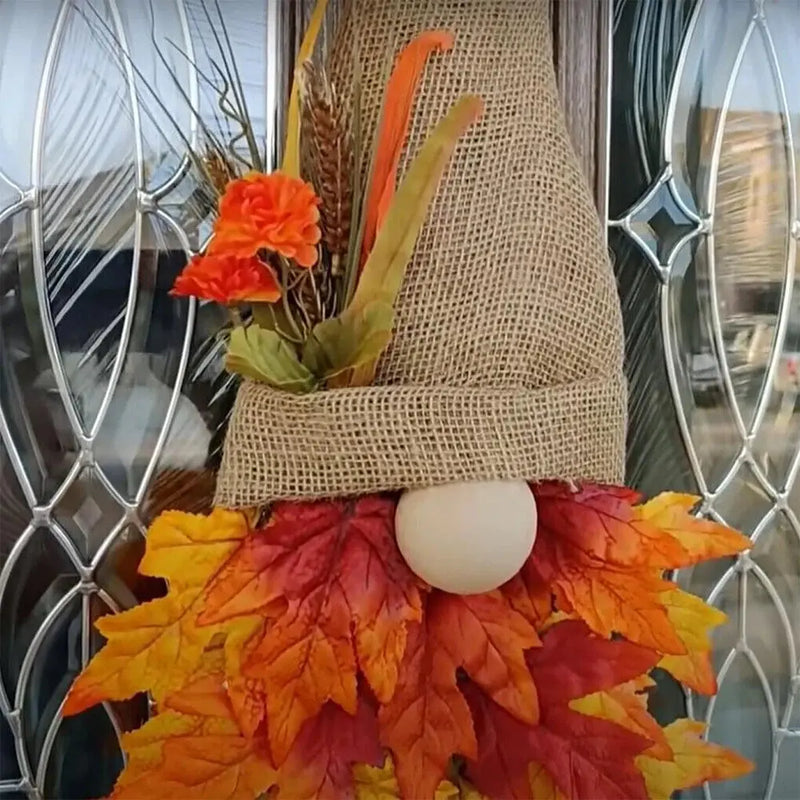 Charming Rustic Gnome Door Hanger with Fall Leaves