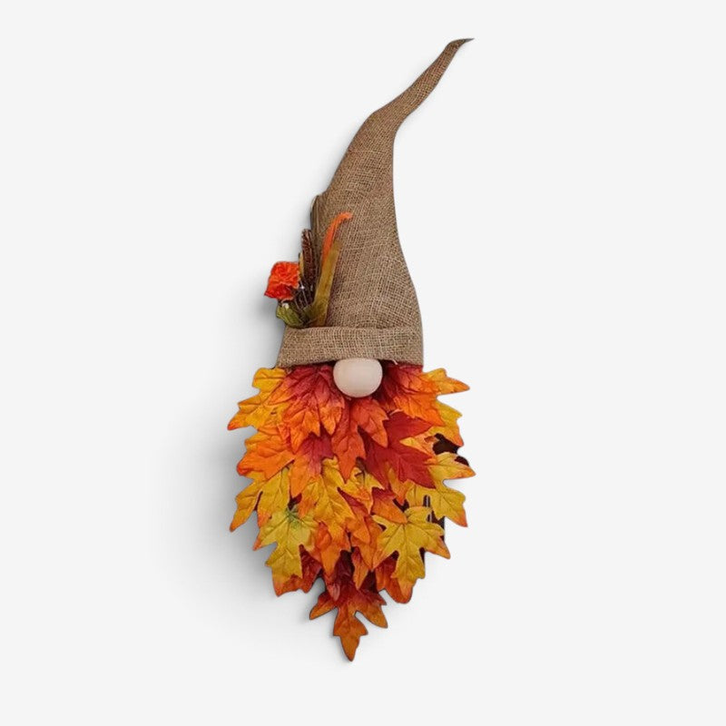Charming Rustic Gnome Door Hanger with Fall Leaves