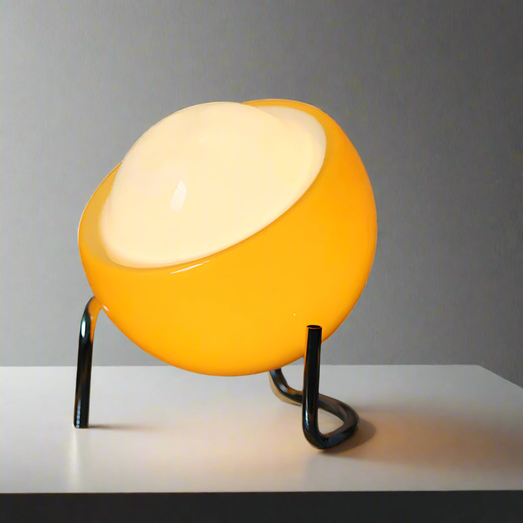 LumoOrb - Mid-Century Modern Table Lamp Orange Sphere Shade with Chrome Base | Soft Warm Ambient Glow for Cozy Retro Vibe | Statement Accent for Reading Nook, Desk, or Living Space