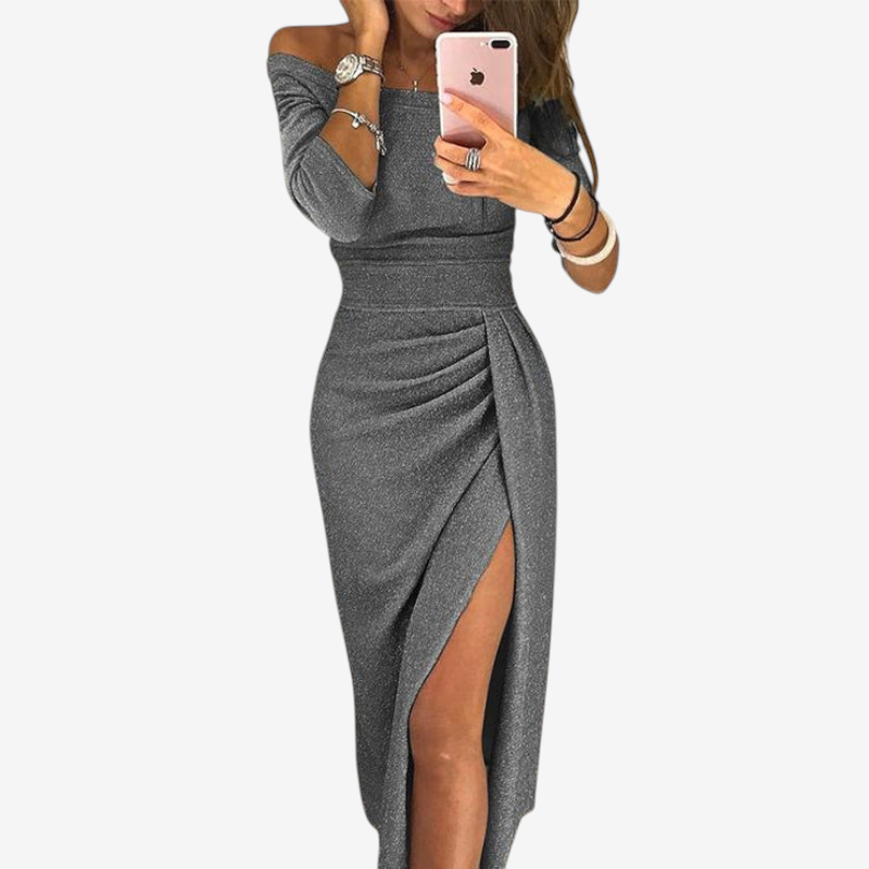 Elegant Off Shoulder Ruched Midi Dress