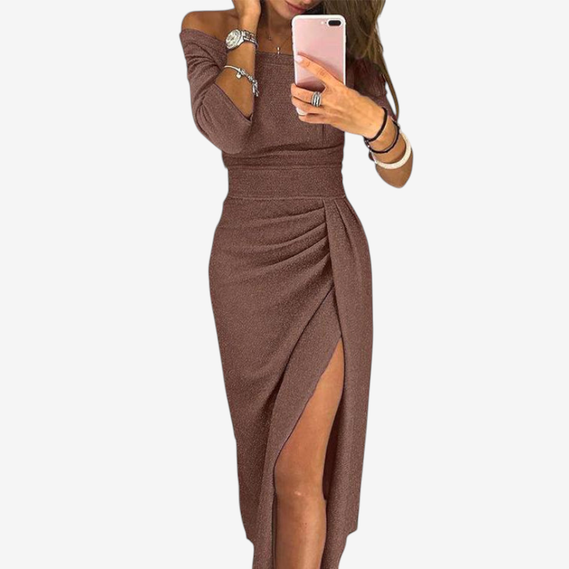Elegant Off Shoulder Ruched Midi Dress