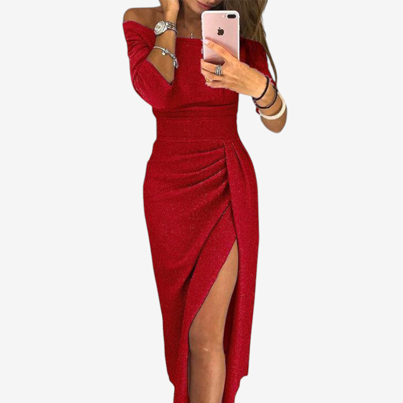 Elegant Off Shoulder Ruched Midi Dress