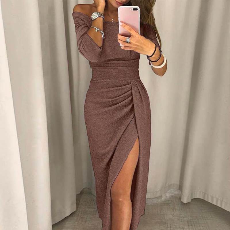 Elegant Off Shoulder Ruched Midi Dress