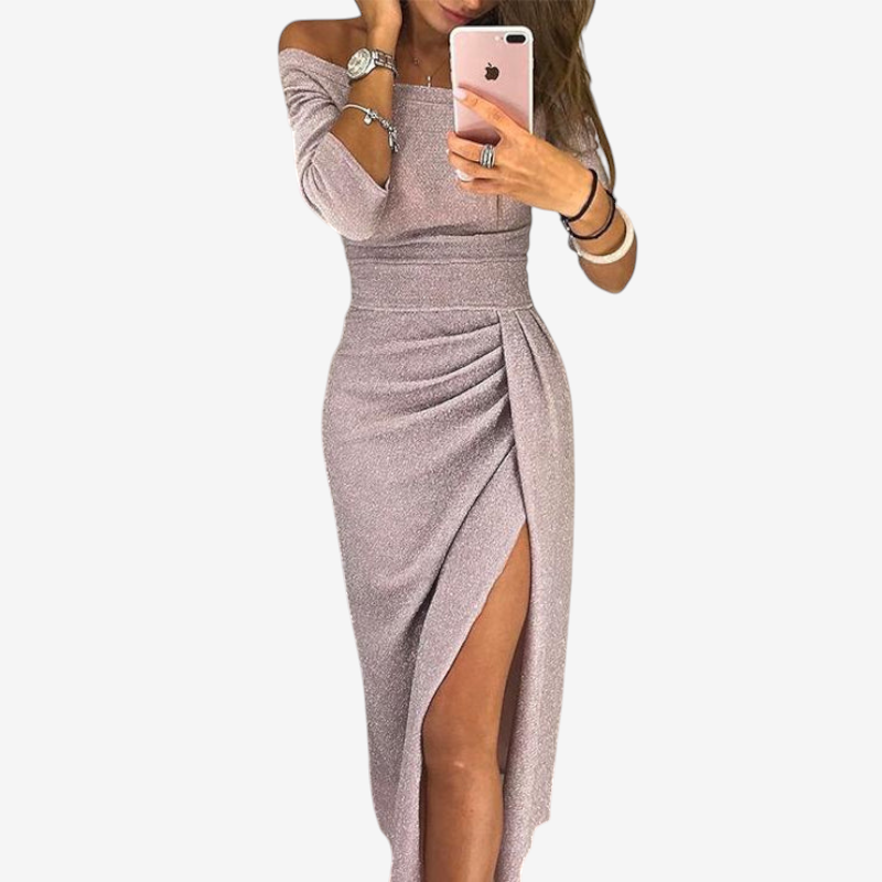 Elegant Off Shoulder Ruched Midi Dress