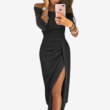 Elegant Off Shoulder Ruched Midi Dress